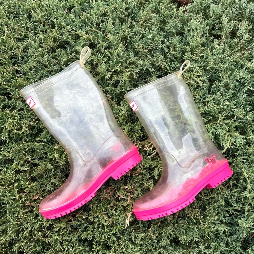 American Girl Wellie Wishers Peekaboo Clear‎ Rubber Rain Boots Size 1/2